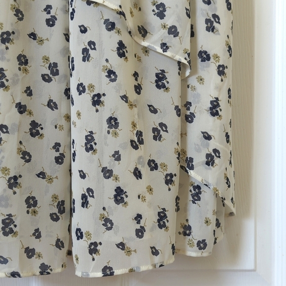 Abercrombie & Fitch Floral Chiffon Cold Shoulder A-Line Maxi Dress Ivory Navy S - Picture 11 of 15